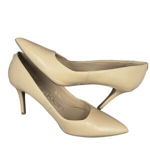 CALVIN KLEIN NUDE LEATHER PUMPS - Designer High Heels